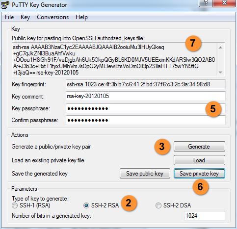 Generating public and private keys with putty key